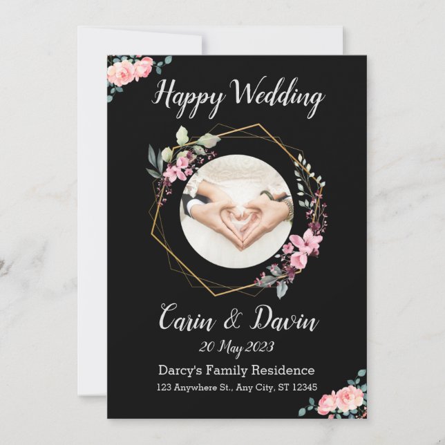 Romantische Schwarze Kalligrafie - Einladung zur H (Vorderseite)