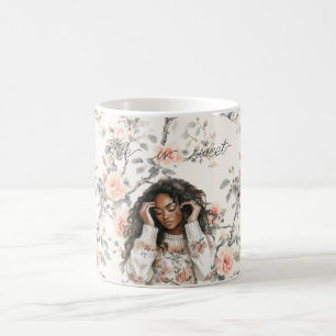 Romantische schwarze Lady Pfirsich Rosen Floral Kaffeetasse