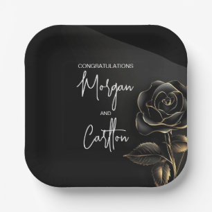 Romantische schwarze Rose mit goldenen Akzenten Ho Pappteller