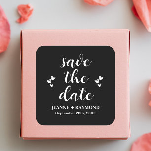 Romantische Schwarze Save The Date Hochzeitsankünd Quadratischer Aufkleber