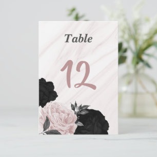 Romantische schwarze und rosa florale Tischnummer