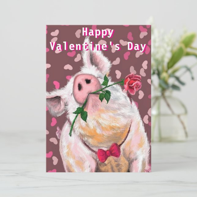 Romantische Schweinekarte Funny Valentine's Day Ca (Stehend Vorderseite)