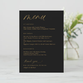 Romantische Script Black and Gold Hochzeit Menükarte