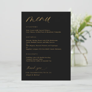 Romantische Script Black and Gold Hochzeit Menükarte
