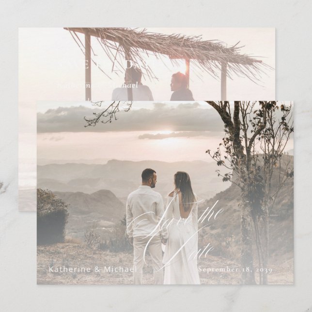 Romantische Script Calligrafy Add Foto Wedding Ger Save The Date (Vorne/Hinten)