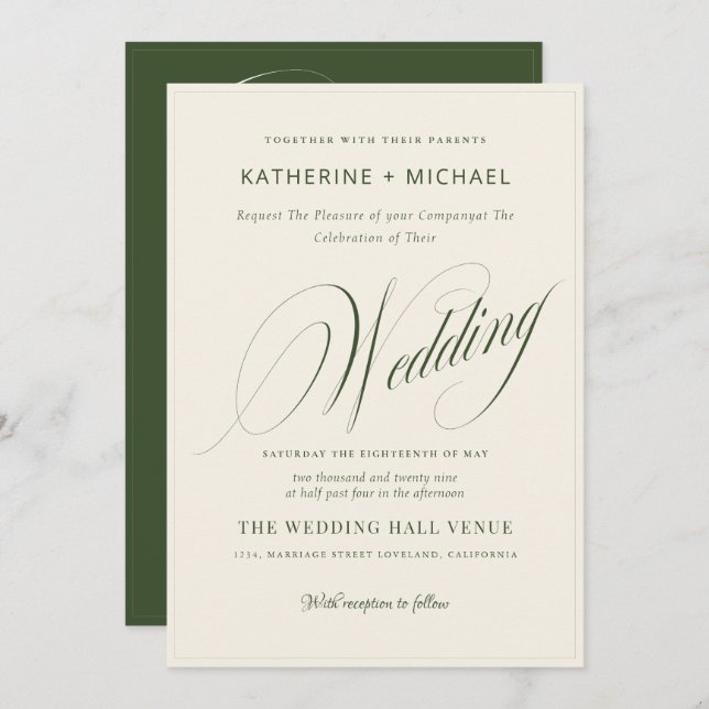 Romantische Script Calligraphy&Details QRcode Wedd Einladung (Vorne/Hinten)