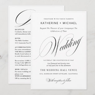 Romantische Script Calligraphy&Details QRcode Wedd Einladung