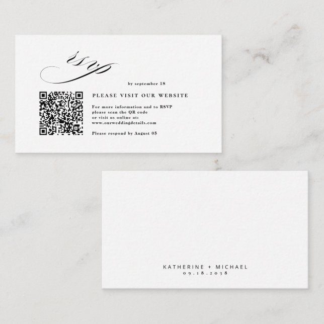 Romantische Script Calligraphy QR Code Wedding RSV Begleitkarte (Vorne/Hinten)