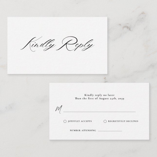Romantische Script Calligraphy QR Code Wedding RSV Begleitkarte (Vorne/Hinten)