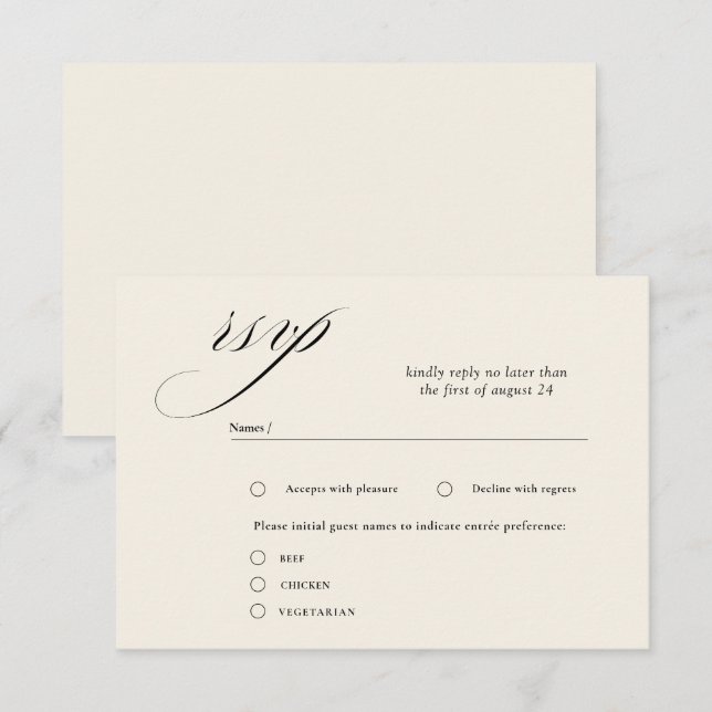 Romantische Script Calligraphy Wedding RSVP Cards Begleitkarte (Vorne/Hinten)