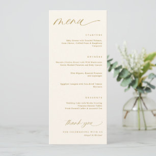 Romantische Script Cream und Gold Wedding Menus Menükarte