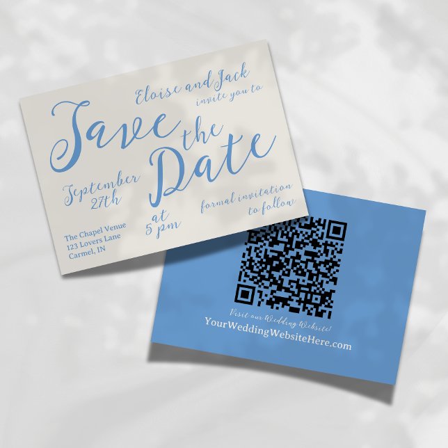 Romantische Script-Hochzeit speichern Sie die Datu Save The Date (Set the tone for your special day with this Whimsical Blue and Tan Save the Date card. )