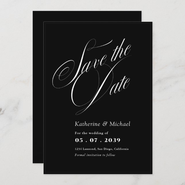 Romantische Script-Kalligrafie QR-Code Hochzeit Save The Date (Vorne/Hinten)