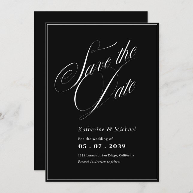 Romantische Script-Kalligrafie QR-Code Hochzeit Save The Date (Vorne/Hinten)