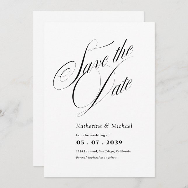 Romantische Script-Kalligrafie QR-Code Hochzeit Save The Date (Vorne/Hinten)