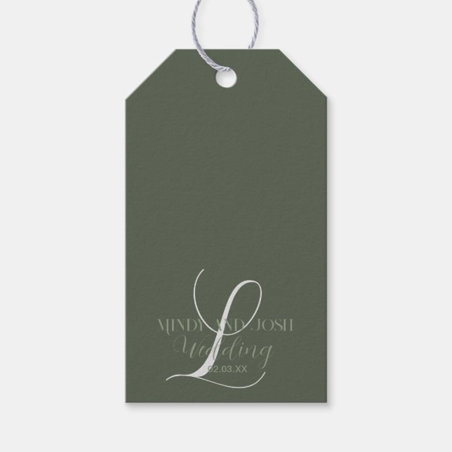 Romantische Script Sage Green Initial Wedding Geschenkanhänger (Vorderseite)