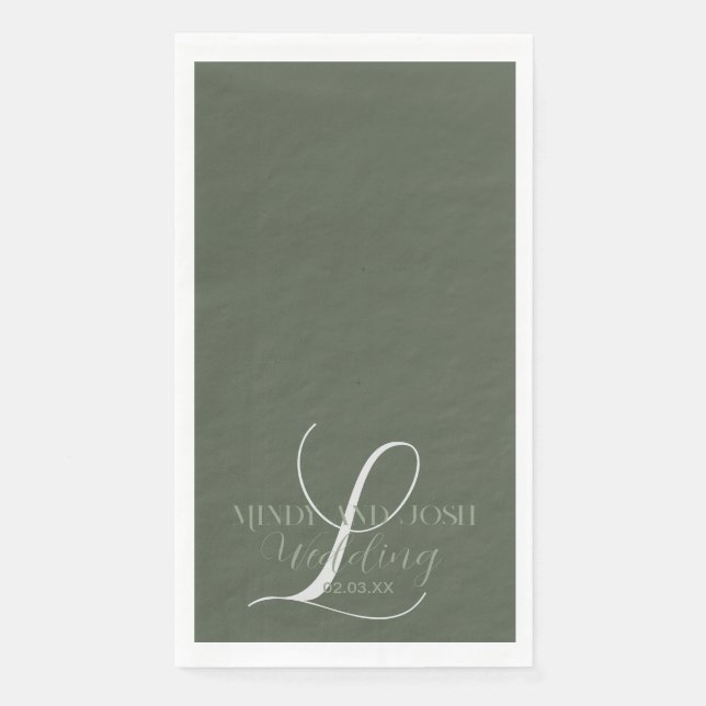 Romantische Script Sage Green Initial Wedding Serviette (Vorderseite)