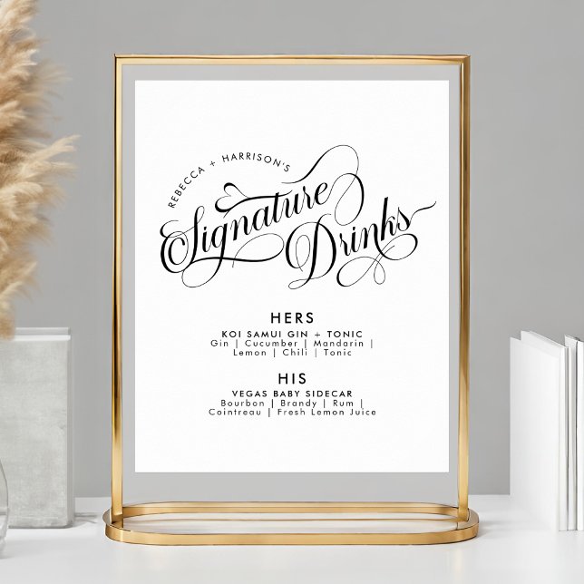 Romantische Script Signature Drinks Hochzeit Bar Poster (Von Creator hochgeladen)