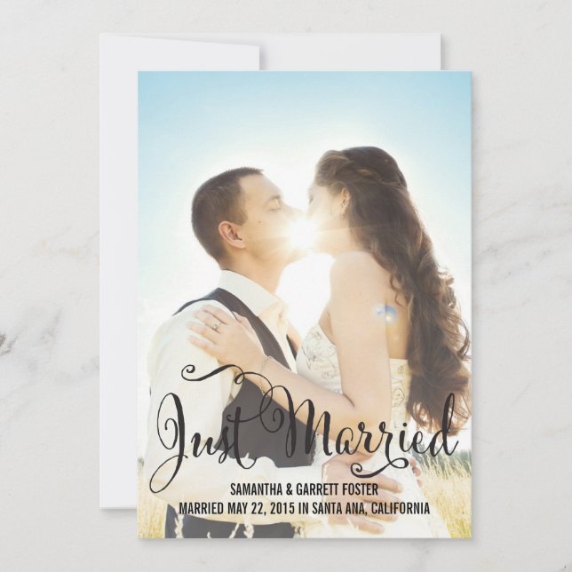 Romantische Script Wedding Announcement - Schwarz Einladung (Vorderseite)