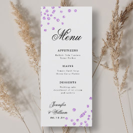 Romantische Script Wedding Confetti Lila Menükarte