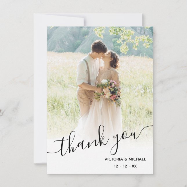 Romantische Script Wedding danke Foto (Vorderseite)