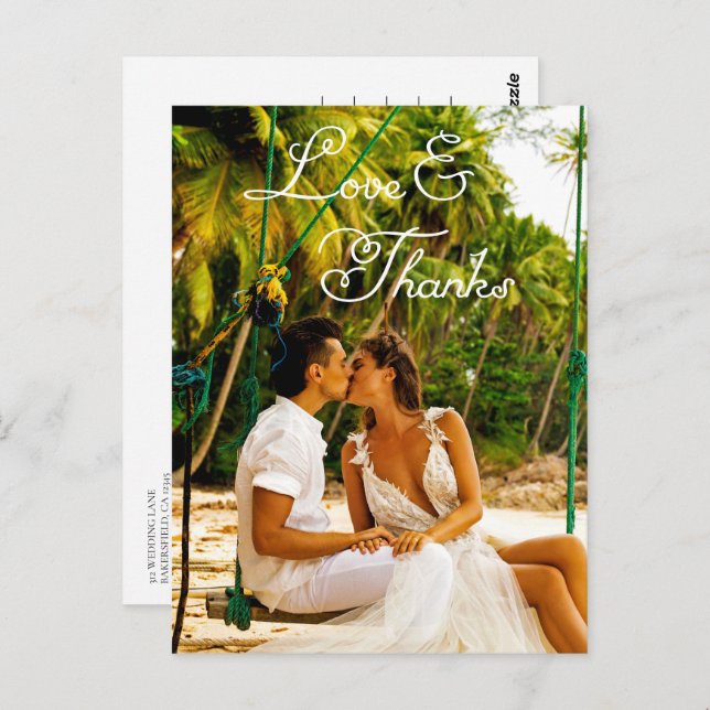 Romantische Script Wedding Danke Postcard Postkarte (Vorne/Hinten)