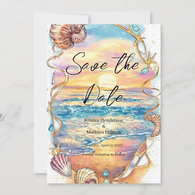 Romantische Seashells Beach Wedding Save The Date (Vorderseite)