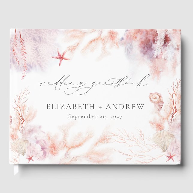 Romantische Seashells Corals Underwater Life Weddi Gästebuch (Vorderseite)