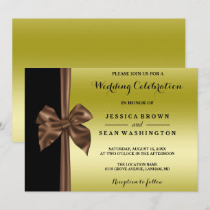 Romantische Seidenschleife Gold & Schwarz Hochzeit Einladung