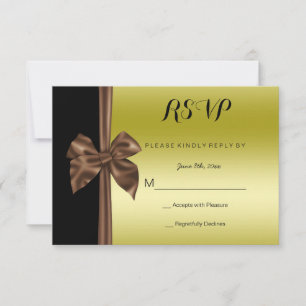 Romantische Seidenschleife Gold & Schwarz RSVP Karte