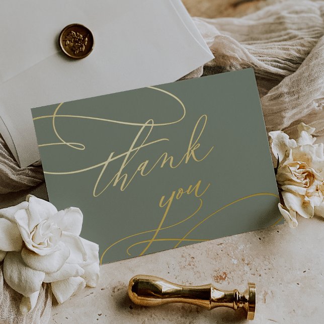 Romantische Seite Grün und Gold Foil Danke Karte (Romantic Sage Green and Gold Foil Thank You Card)