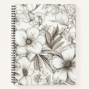 Romantische Sepia-Blumen Elfenbein Vintage-Blüte Notizbuch