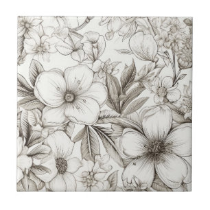 Romantische Sepia-Blumenmuster Elfenbein Vintage-B Fliese