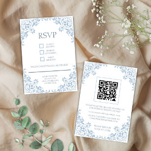 Romantische Shabby Chic Blau-Weiße RSVP-Karte Begleitkarte