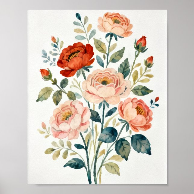 Romantische Shabby-Chic-Blumenkunst Poster (Vorne)