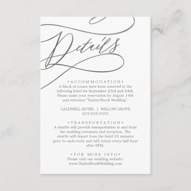 Romantische Silberkalligrafiekarte Begleitkarte (Vorderseite)