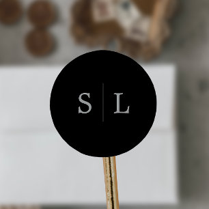 Romantische Silberkalligraphie Schwarze Umschlag Runder Aufkleber