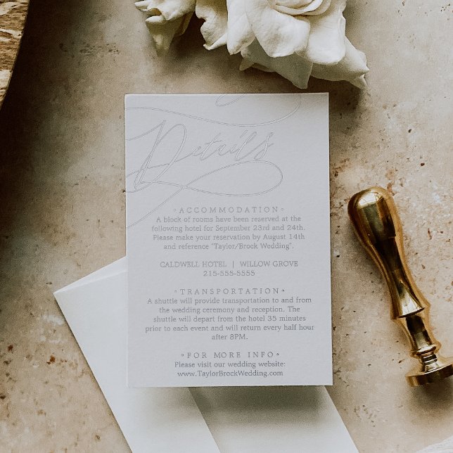 Romantische Silberstreifen-Hochzeitskarte Folie Einladungspostkarte (Romantic Silver Foil Wedding Details Card)
