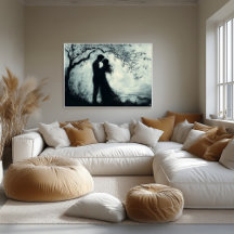 Romantische Silhouette Couple Under Tree Monochrom