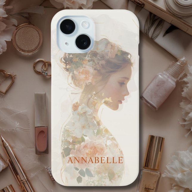 Romantische Silhouette der Flora Case-Mate iPhone Hülle (Romantic Floral Woman Silhouette Custom Case-Mate iPhone Case with your Name or Text)
