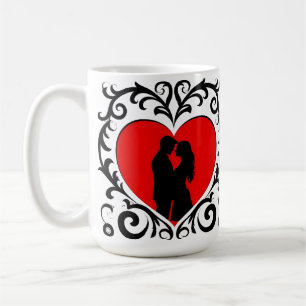 Romantische Silhouette eines Paares im Herzrahmen Kaffeetasse