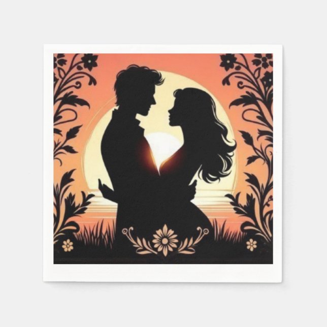 Romantische Silhouette: Lovers' Moonlit Embrace Serviette (Vorderseite)