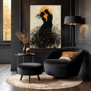 Romantische Silhouette mit goldenem Schimmer und W Poster