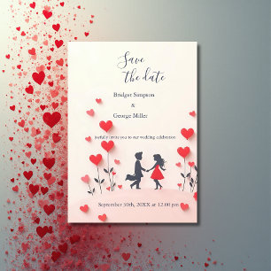 Romantische Silhouette Rote Herzen Hochzeit Einladung