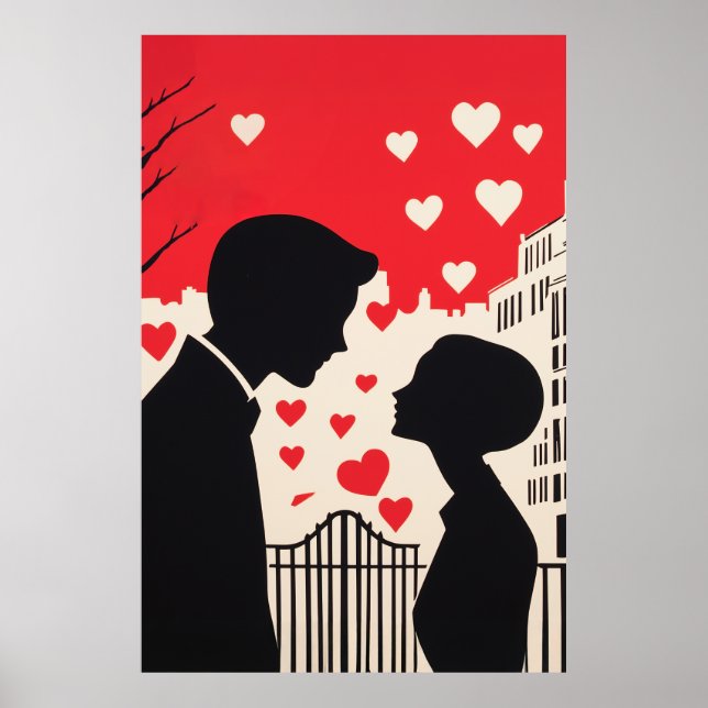 Romantische Silhouette Stadtbild Kunst Poster (Vorne)