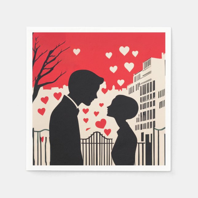 Romantische Silhouette Stadtbild Kunst Serviette (Vorderseite)
