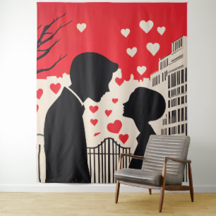 Romantische Silhouette Stadtbild Kunst Wandteppich