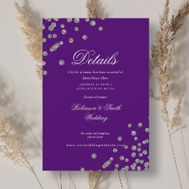 Romantische Silver Confetti Wedding Details Lila Begleitkarte