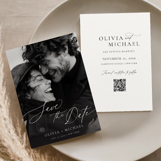 Romantische Skript-Foto-Save-the-Date-Einladung Save The Date (Von Creator hochgeladen)
