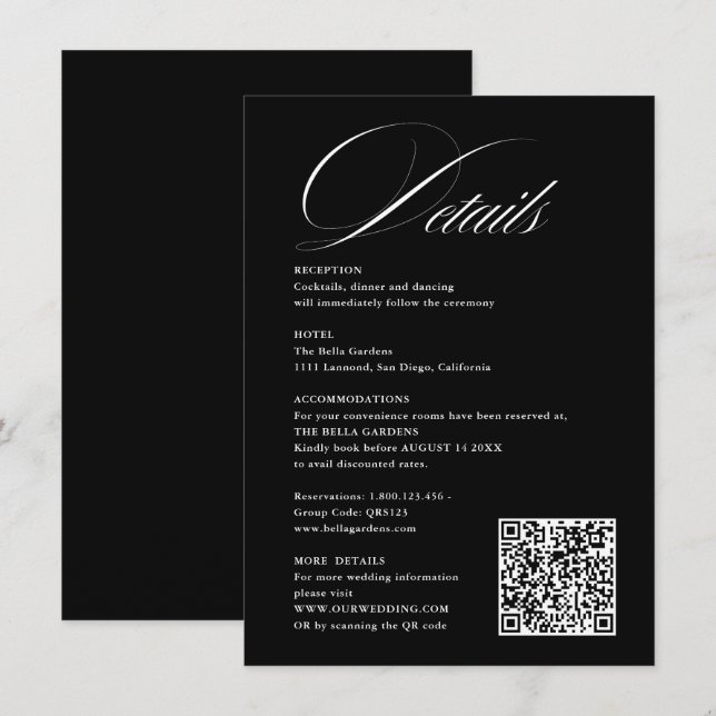 Romantische Skriptkalligraphie Details QRcode Hoch Begleitkarte (Vorne/Hinten)